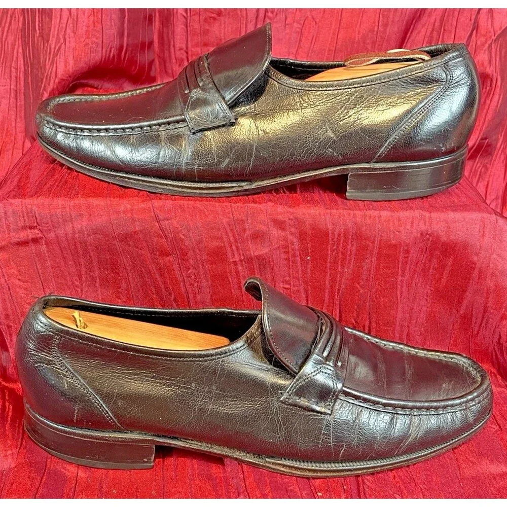 Mens Vntg Florsheim 23242 Black Leather Loafers sz 8.5D